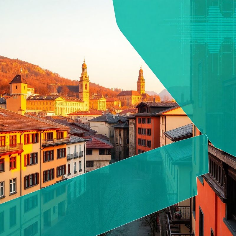 Centrul Brașovului în lumină caldă cu suprapunere digitală teal